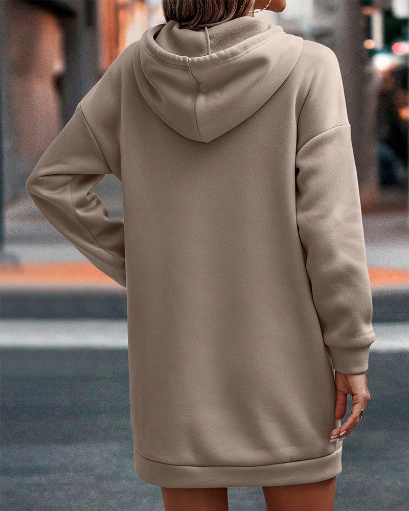 Bequemes Leichtes Freizeit Herbst Braunes Kleid mit Kapuze