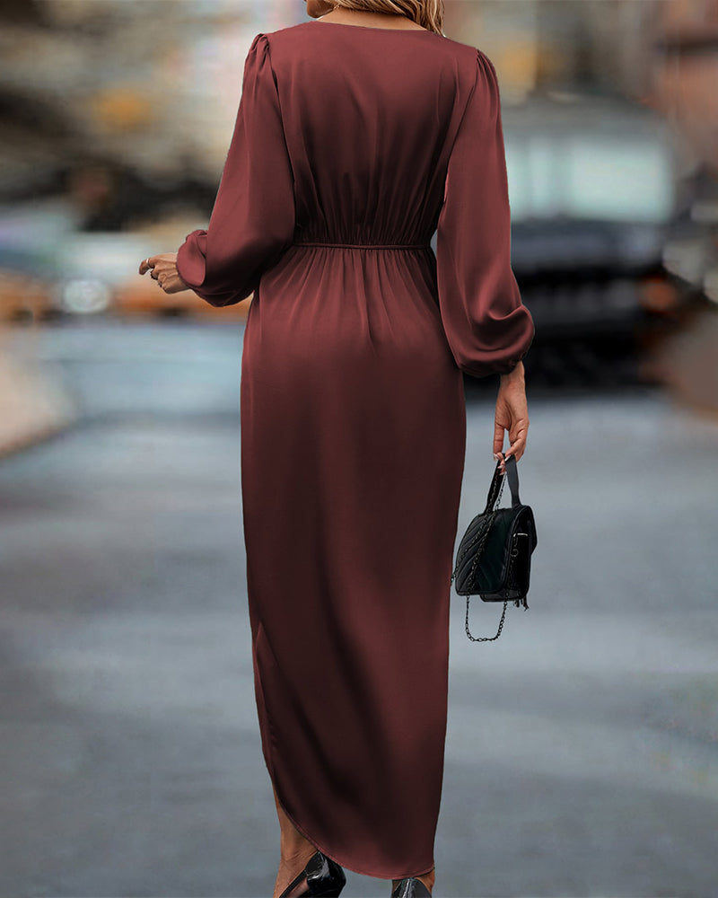 Elegantes Veronika Kleid mit V-Ausschnitt und Laternenärmeln