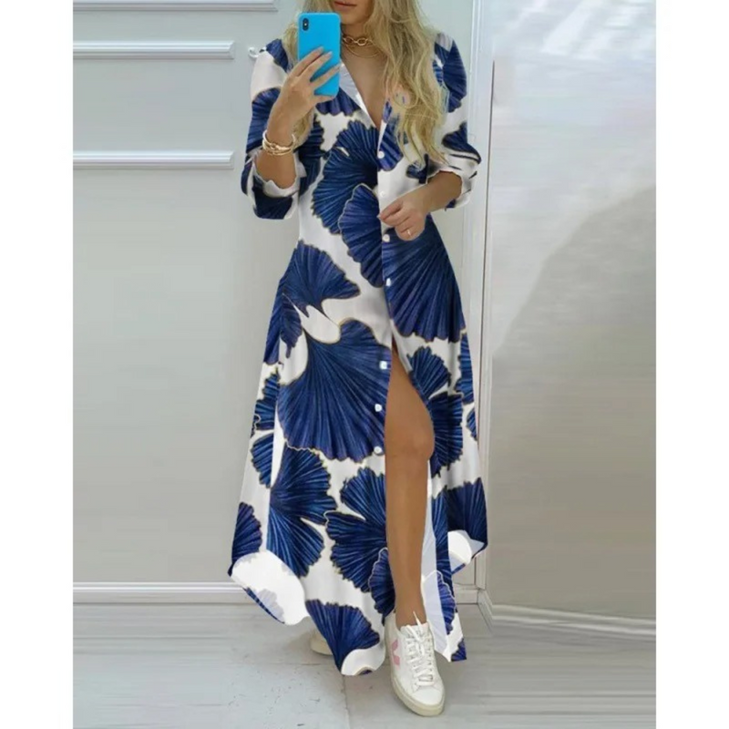 Bequemes, leichtes Hemdblusenkleid mit Papierdruck für dich