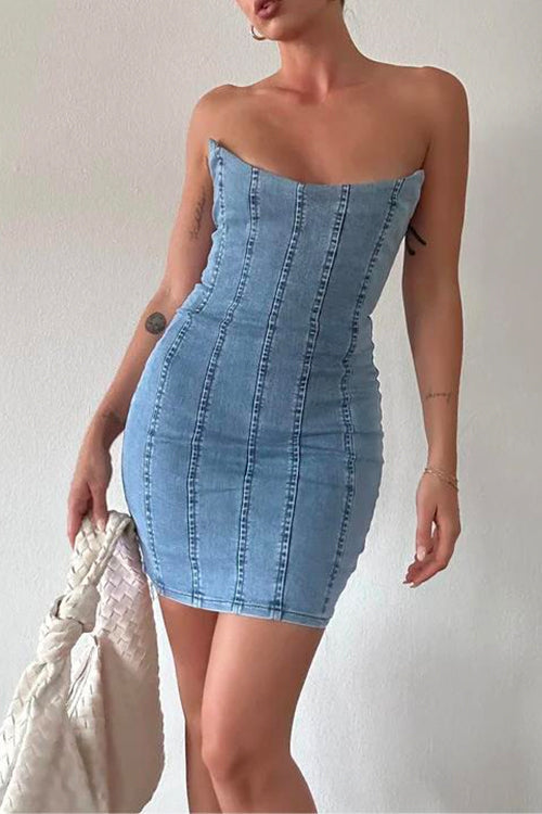 Schönes Strapless Tube Top Denim Kleid