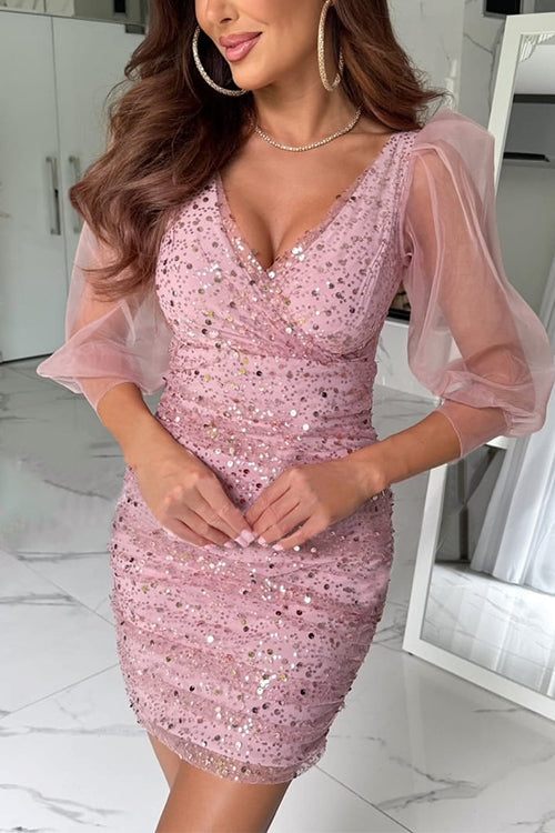 Elegantes Rosiedress Mit V-Ausschnitt Für Feste Kleid
