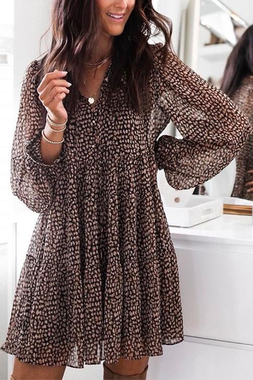 Elegantes Emma -Rosiedress V-Ausschnitt Leoparden-Minikleid