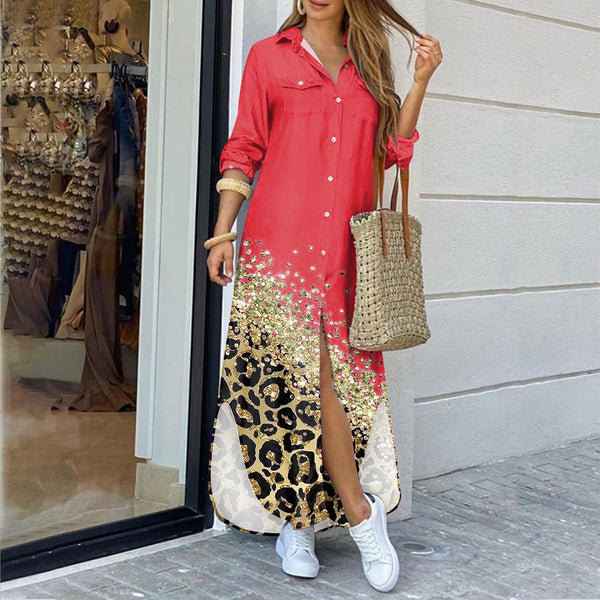Warmes Hemdkleid in Rot mit Leopardenmuster für dich