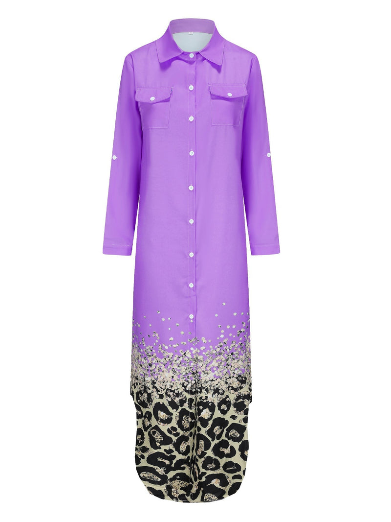 Elegantes Lila Hemdkleid mit Leopardenmuster für dich