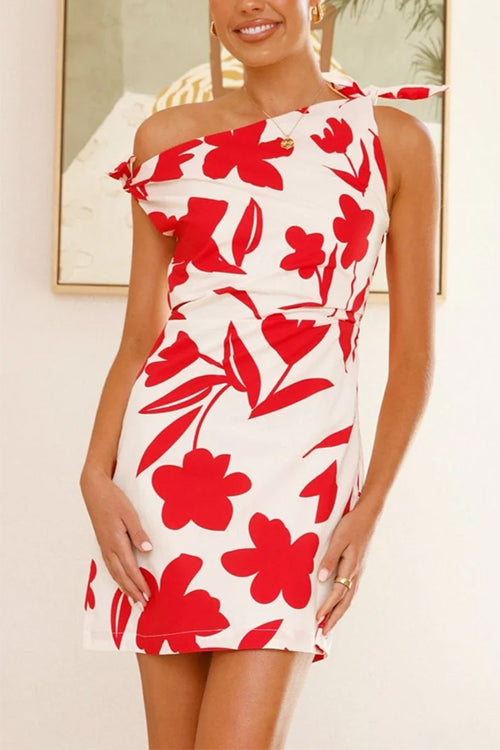 Elegantes Knoten Hals Off-Shoulder Mini Kleid