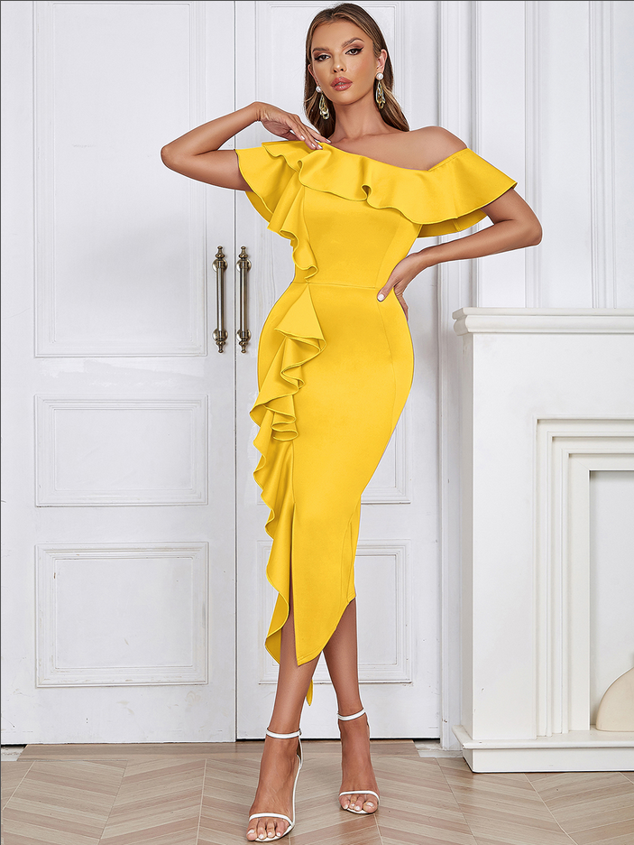 Elegantes Annelie Midikleid mit Rüschenkragen für Frauen