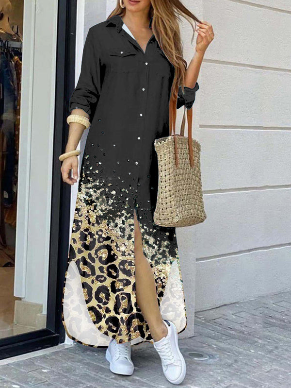 Warmes Damen Kleid mit Hemdkragen in Schwarz für dich