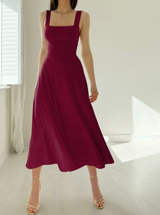 Elegantes Antonia Damen Midikleid mit breiten Trägern