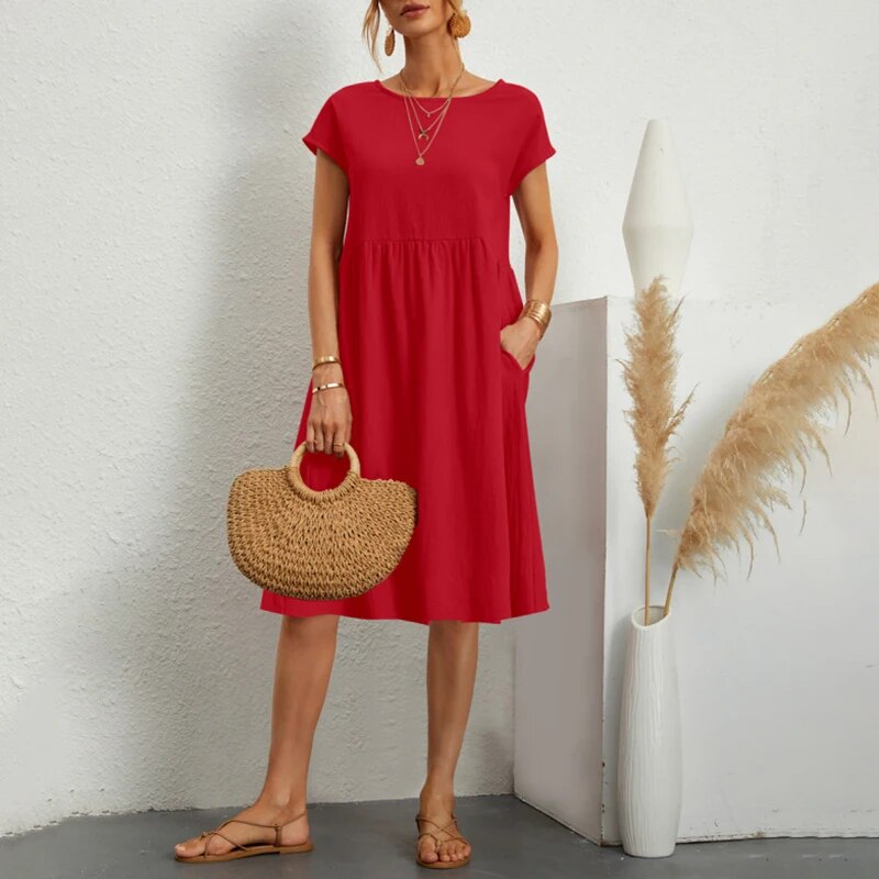 Bequemes Kleid mit Rundhalsausschnitt aus Baumwolle für dich