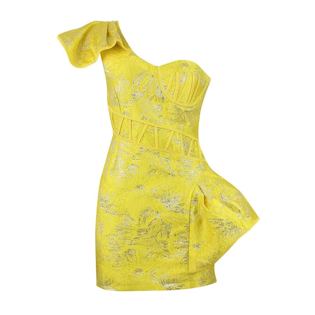 Elegantes Emma -Ein-Schulter Brokat-Minikleid mit Cut-Out-Detail