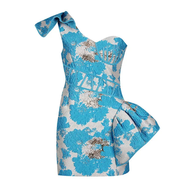Elegantes Emma -Ein-Schulter Brokat-Minikleid mit Cut-Out-Detail