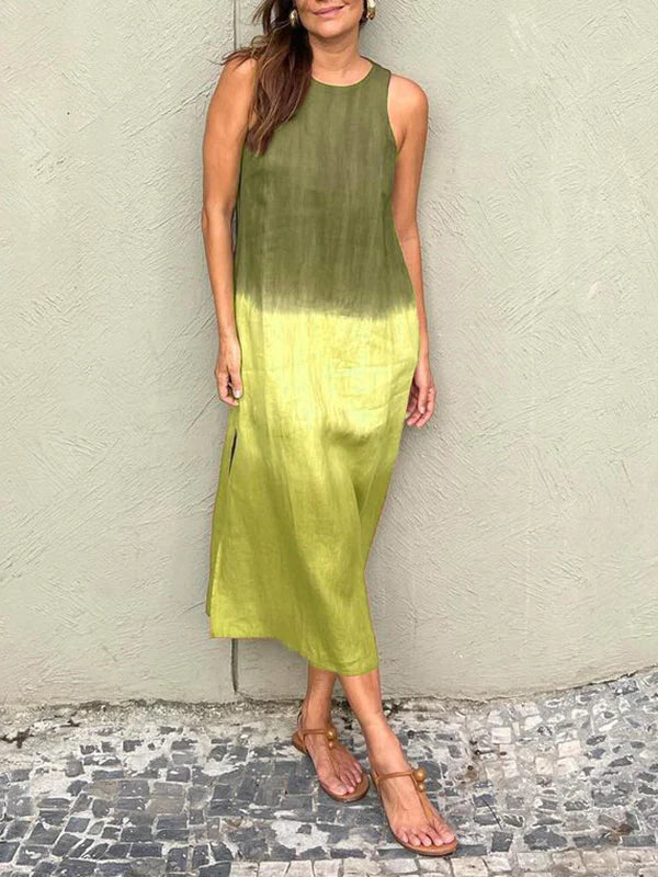 Elegantes Leinenkleid Für Dich Mit Farbverlauf Und Schlitz