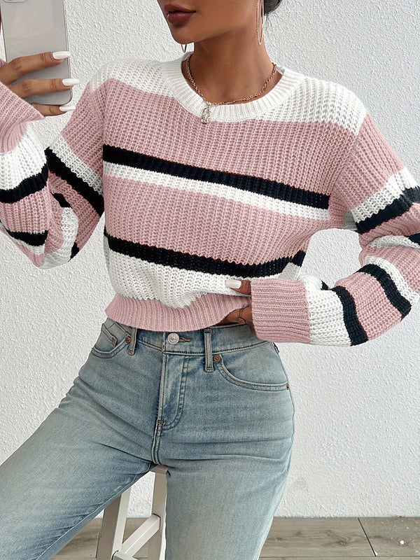 Livia - Trendy Colorblock Strickpullover mit fallenden Schultern