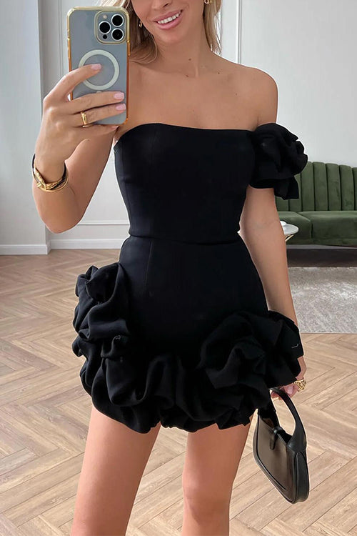 Elegantes Ein Schulter Rüschensaum Kleid
