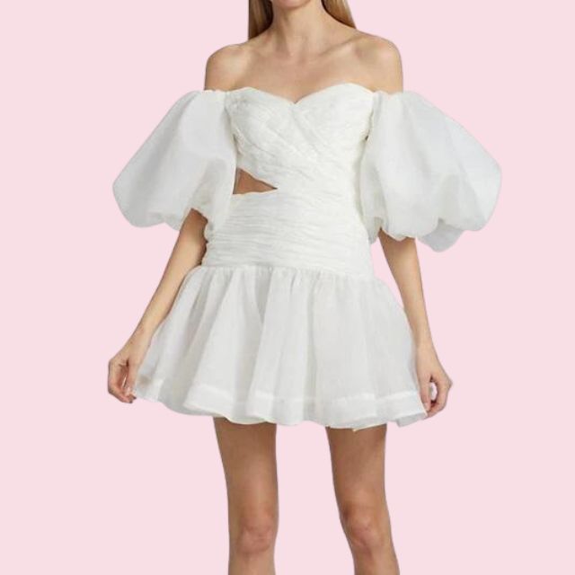 Elegantes Emma -Minikleid mit Puffärmeln und Herzausschnitt ddd