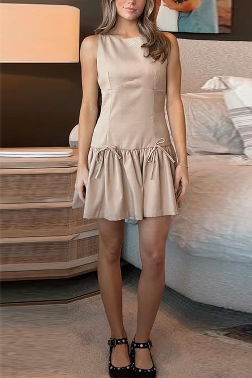 Elegantes Emma -Rosiedress Ärmelloses Rüschengürtel Mini Kleid