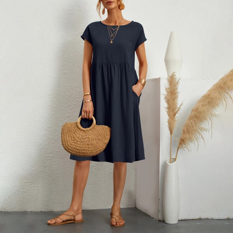 Bequemes Kleid mit Rundhalsausschnitt aus Baumwolle für dich