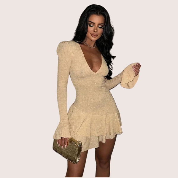 Elegantes Emma-Minikleid mit Rüschen und V-Ausschnitt