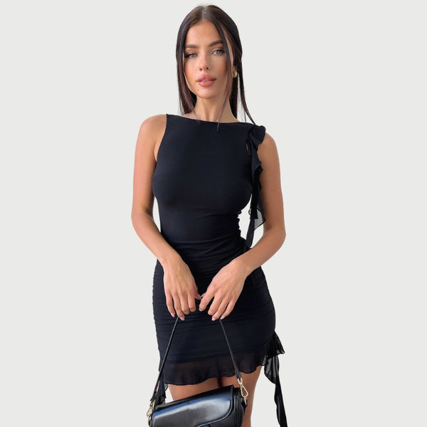 Elegantes Emma -Ein-Schulter-Minikleid mit Rüschenbesatz