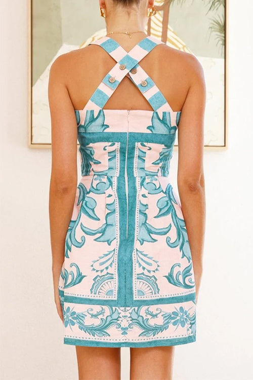 Elegantes Emma -Rosiekleid Rücken Kreuz Ärmellos Mini Kleid