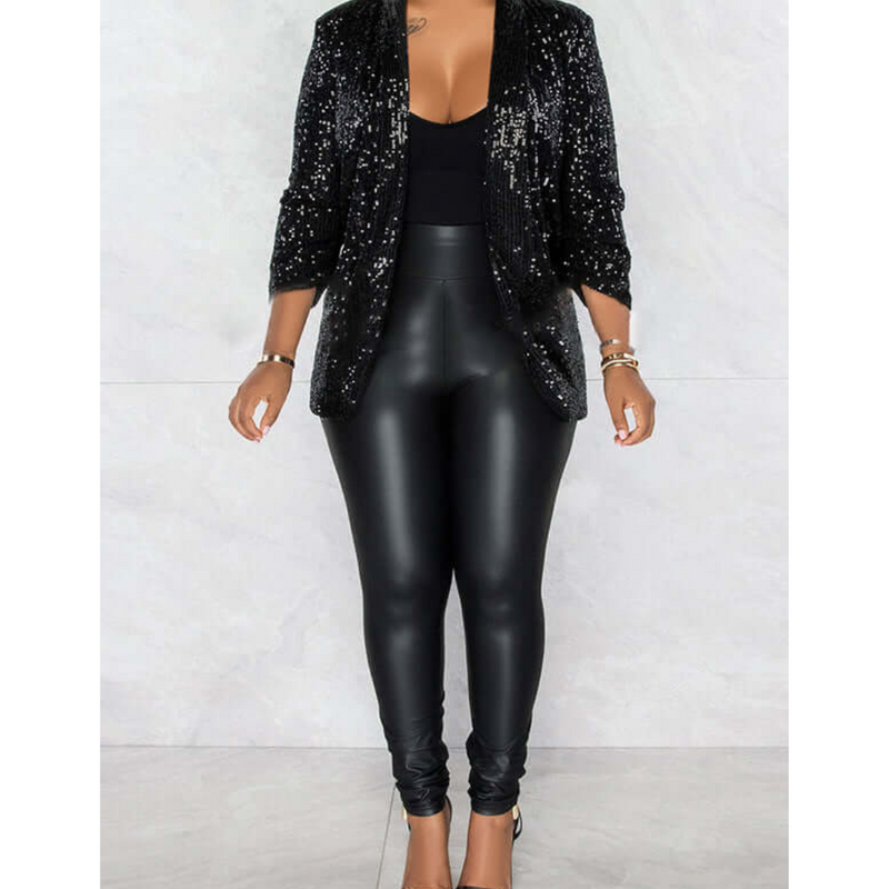 Glänzender Party Blazer Mantel Mit Pailletten Jacket