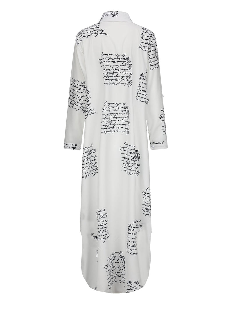 Bequemes | Leichtes Langarmkleid mit Message-Print in Weiß