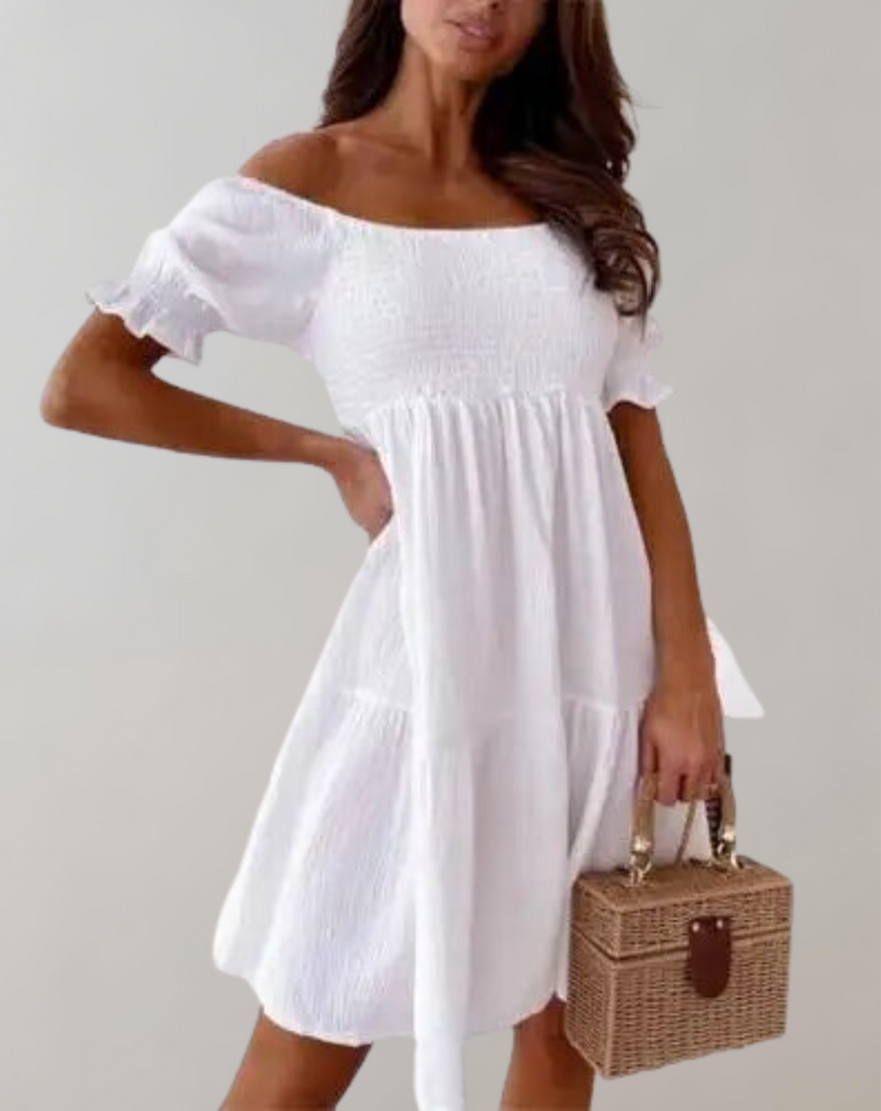 Weiches Lady Slash Neck Weiß Strandkleid für dich Kleid