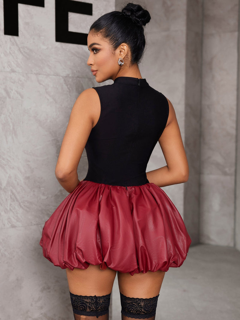 Elegant Emma -Colorblock Leder Clubwear Minikleid für Feste