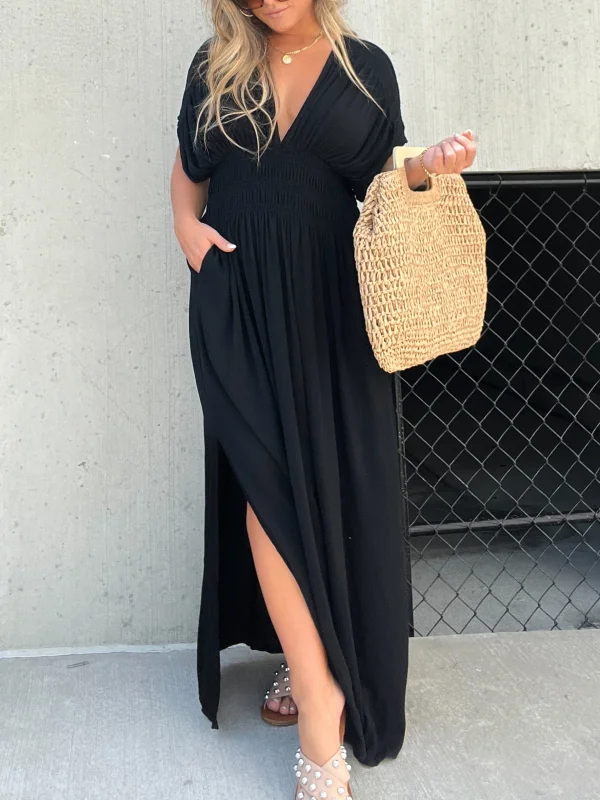 Elegantes Kleid mit geschlitztem V-Ausschnitt für dich