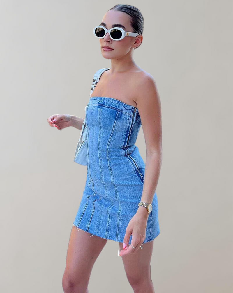 Schickes Blaues Denim-Mini-Parteikleid für jeden Anlass