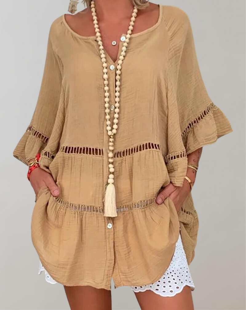 Weiches Herbst Kleid aus Baumwolle und Leinen für Frauen