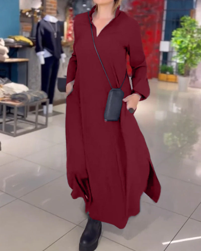 Elegantes Leni – Langes Damenkleid mit Reverskragen