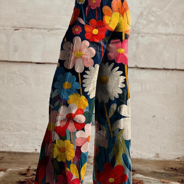 Damen Hosen Mit Hohem Bund Und Blumenmuster Weites Bein