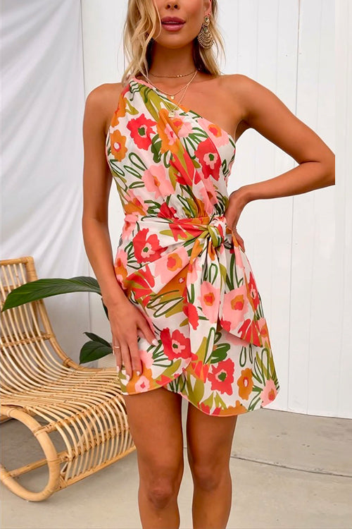 Elegantes Emma -Ein-Schulter-Wickel-Tie-Gürtel-Mini-Kleid