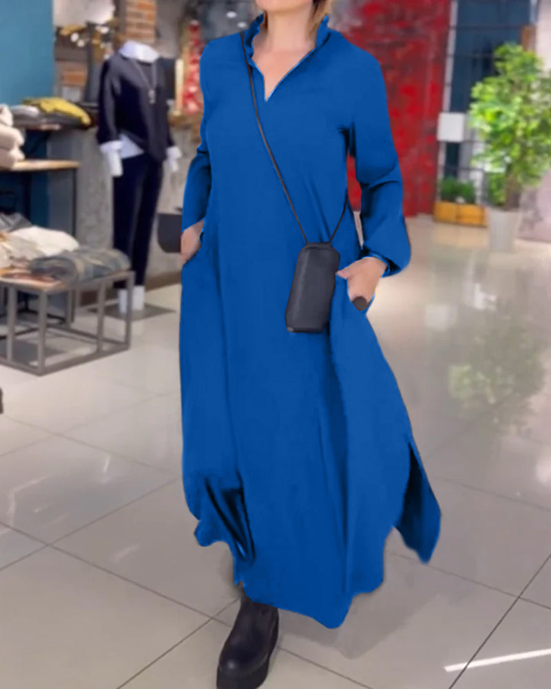Elegantes Leni – Langes Damenkleid mit Reverskragen