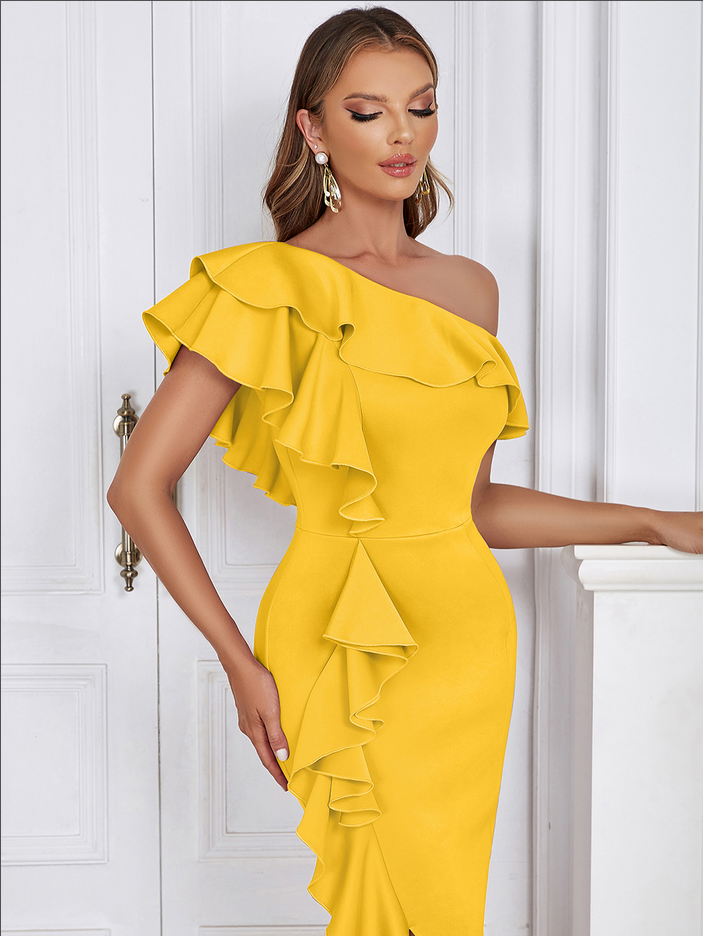 Elegantes Annelie Midikleid mit Rüschenkragen für Frauen