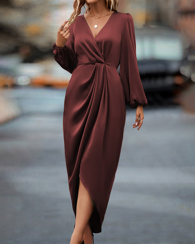 Elegantes Veronika Kleid mit V-Ausschnitt und Laternenärmeln