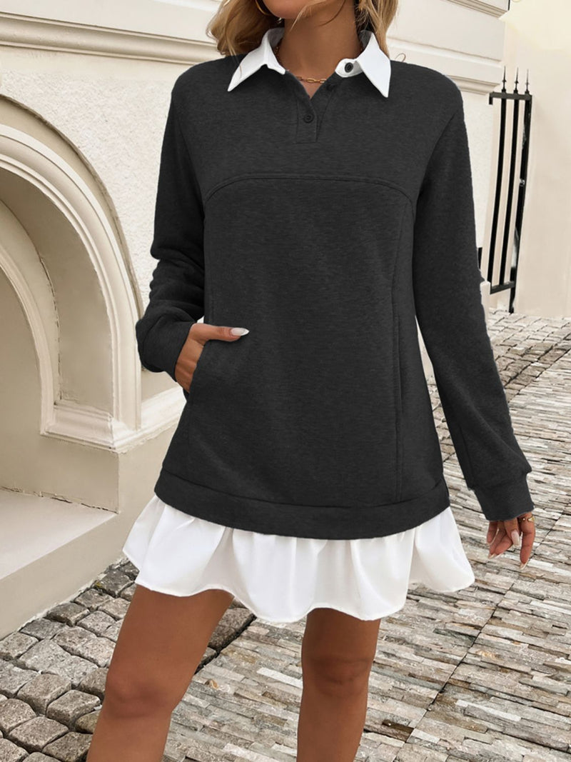 Elegantes Emma Herbst Rüschens Mini Kleid für Frauen