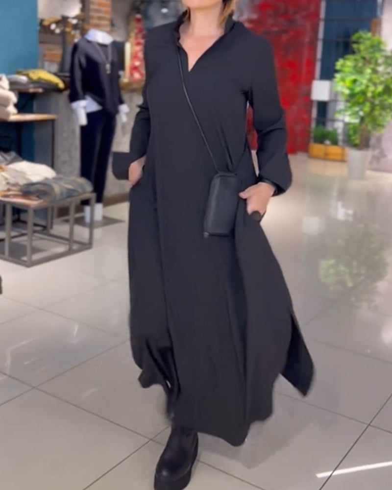 Elegantes Leni – Langes Damenkleid mit Reverskragen