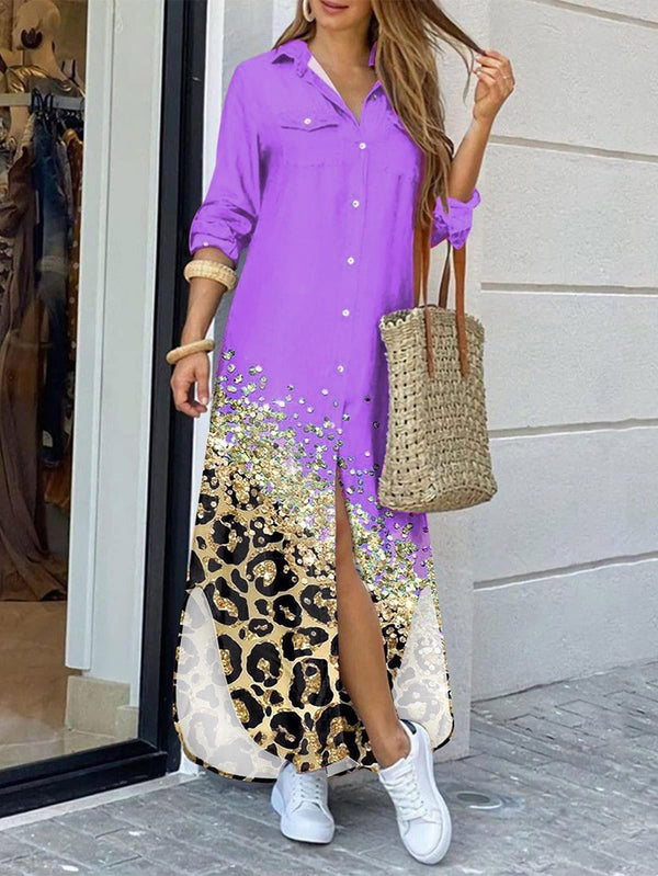 Elegantes Lila Hemdkleid mit Leopardenmuster für dich