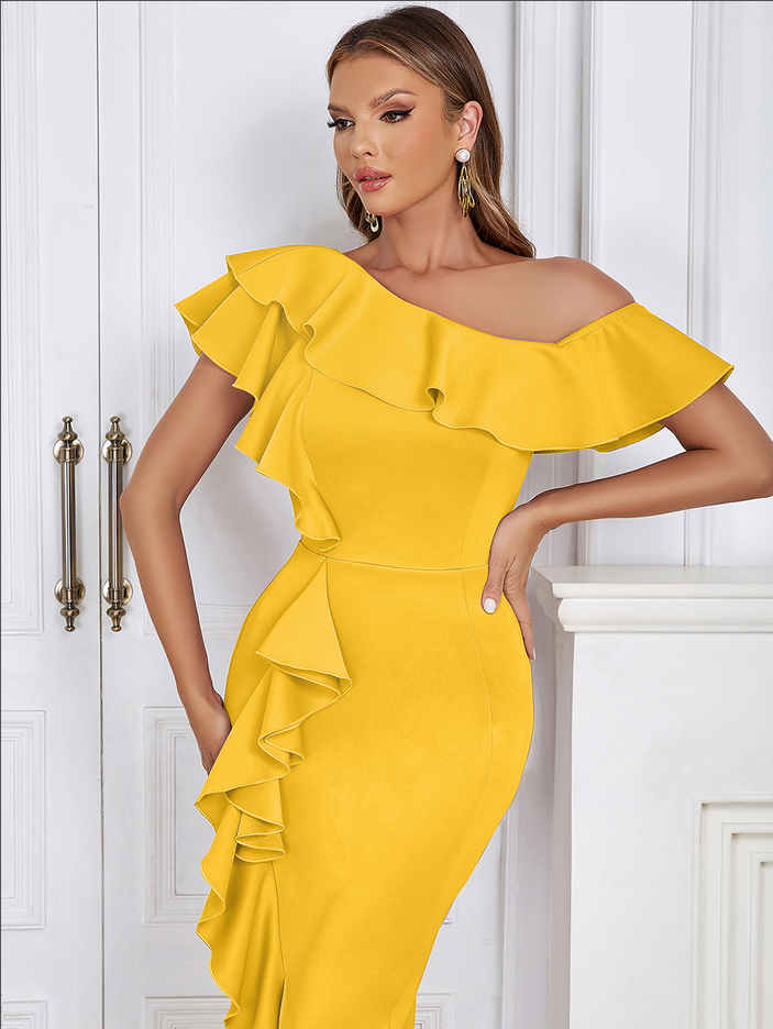 Elegantes Annelie Midikleid mit Rüschenkragen für Frauen