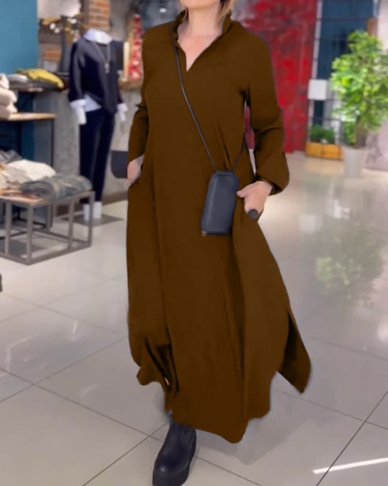 Elegantes Leni – Langes Damenkleid mit Reverskragen