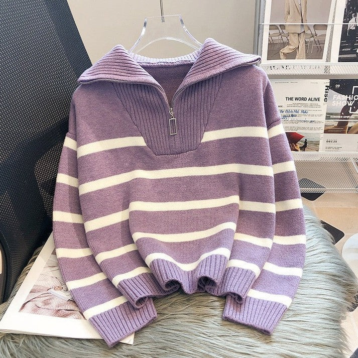 Stella - Modische Oversized Pullover mit Streifenreißverschluss