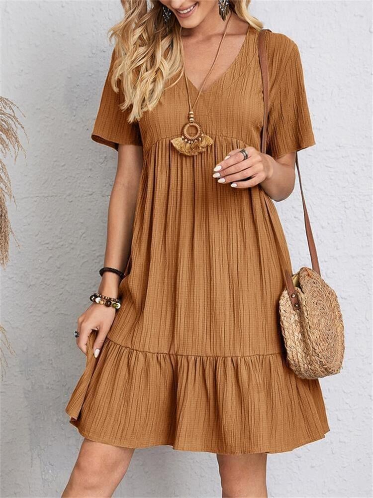 Warmes Kleid mit V-Ausschnitt und lockerem Schnitt für dich