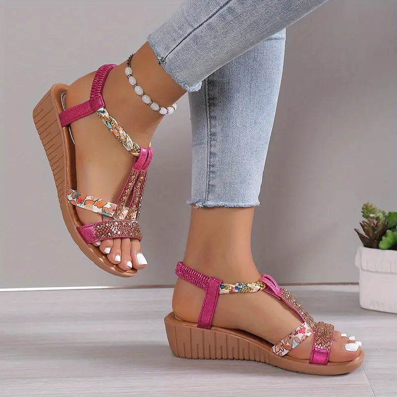 Bequeme und Schöne Leichtes - Boho Glam Keilsandalen