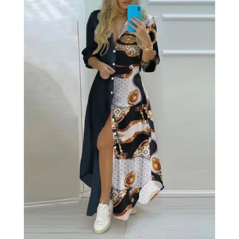 Bequemes, leichtes Hemdblusenkleid mit Papierdruck für dich
