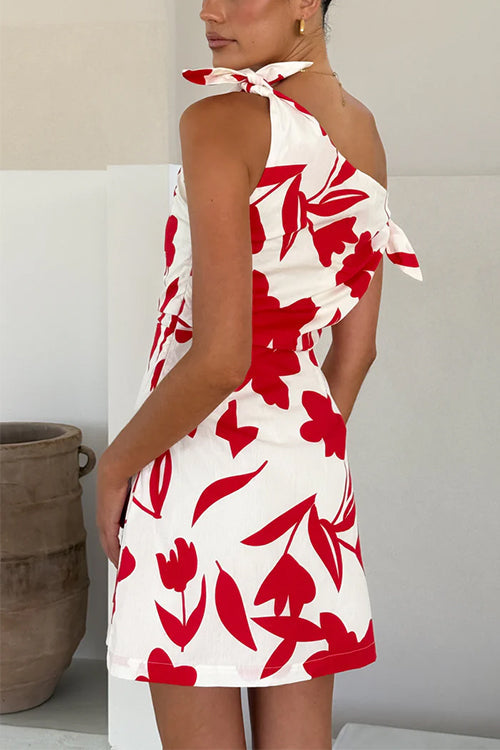Elegantes Knoten Hals Off-Shoulder Mini Kleid