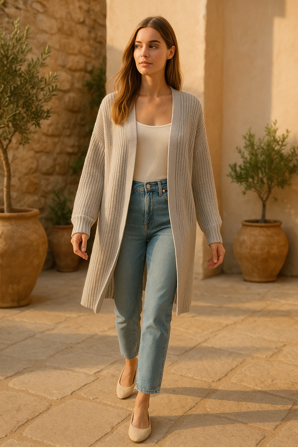 Langer Frauenstrickjacke