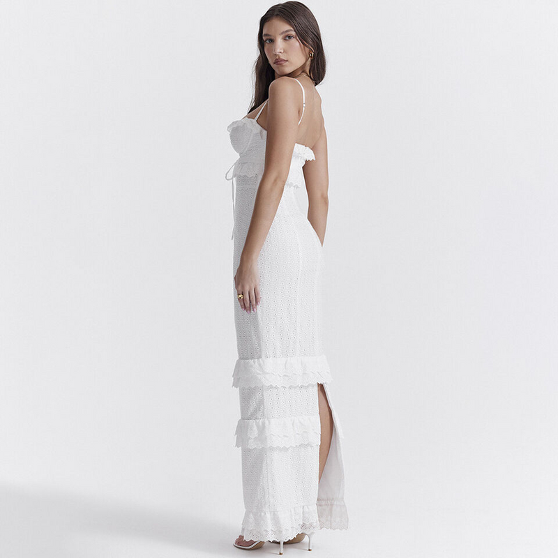 Elegantes Mathilde - Broderie Maxikleid mit Rüschen für Damen