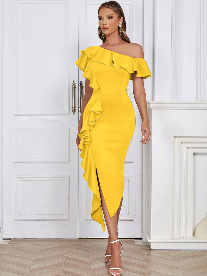 Elegantes Annelie Midikleid mit Rüschenkragen für Frauen